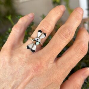 Vintage Native American Zuni Sunface Inlay Ring